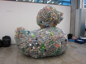 rubbish shaped into a duck shaped figure