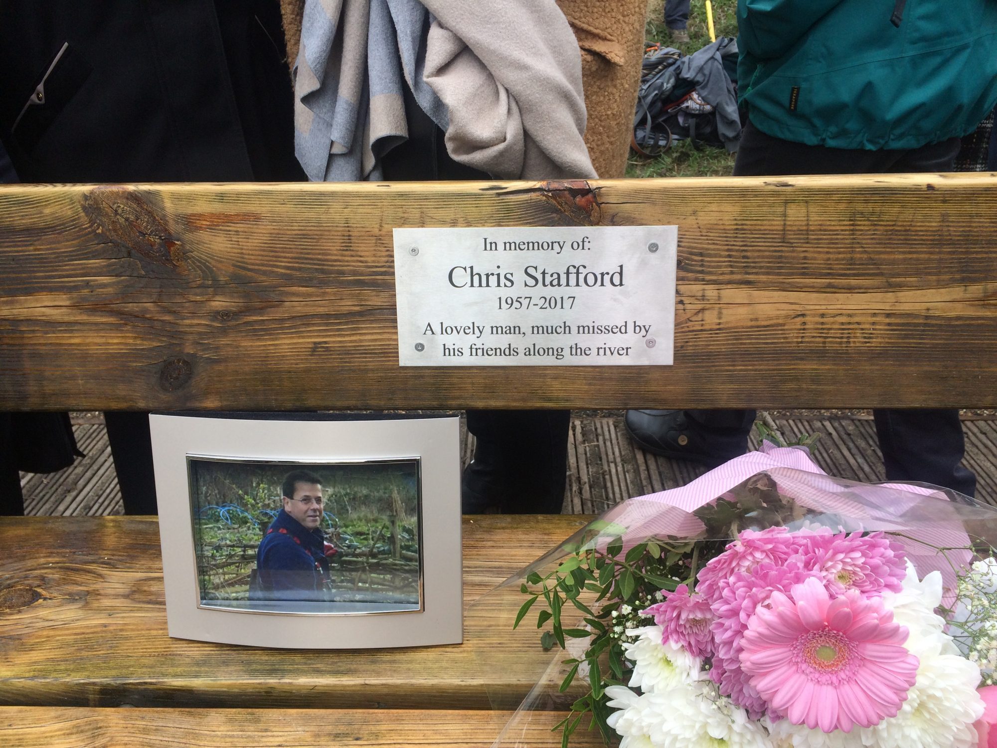 The memorial bench in memory of Christ Stafford