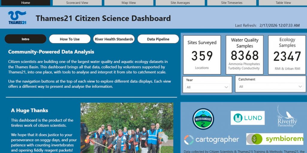 thames21 citizen science dashboard
